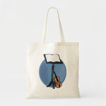 Music Stand With Violin and Blue Circle Tote Bags