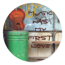 MUSIC WAS MY FIRST LOVE RUNDER STICKER