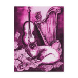 MUSICAL CAT ,Pink Violet and White Postcard