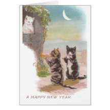 Musical Cats Play for Kitty Vintage New Year Greeting Card