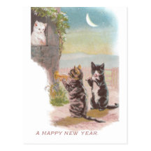 Musical Cats Play for Kitty Vintage New Year Post Cards
