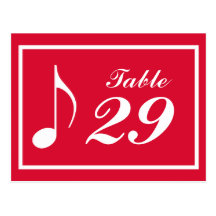 Musical Note Table Numbers (Red / White) Postcards