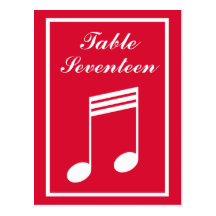 Musical Note Table Numbers (Red / White) Postcards