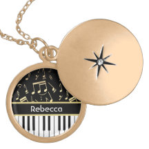 Musical Notes and Piano Keys Black and Gold Jewelry