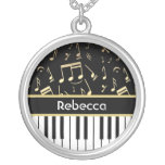 Musical Notes and Piano Keys Black and Gold Custom Necklace