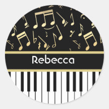 Musical Notes and Piano Keys Black and Gold Sticker