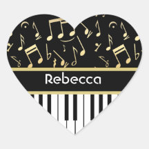 Musical Notes and Piano Keys Black and Gold Sticker