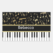 Musical Notes and Piano Keys Black and Gold Stickers