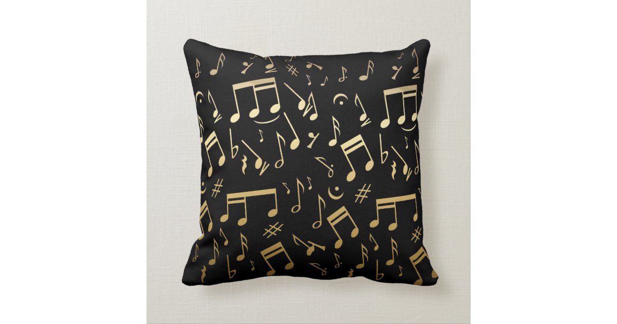 Musical Notes and Piano Keys Black and Gold Throw Pillows Zazzle