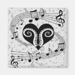 Musical notes heart and piano keys fridge magnet