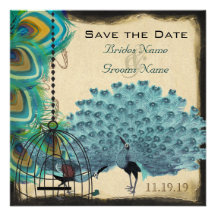 Musical Peacock Bird Cage Eggplant Save the Date Custom Invitation