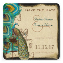 Musical Peacock Bird Cage Feather Save the Date Personalized Announcement