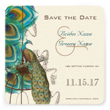 Musical Peacock Bird Cage Feather Save the Date Personalized Announcements