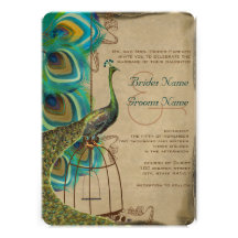 Musical Peacock Bird Cage Feather Wedding Invites