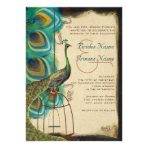 Musical Peacock Bird Cage Feather Wedding Invites