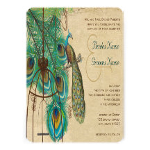 Musical Peacock Bird Cage Feather Wedidng Invitate Custom Announcement