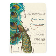 Musical Peacock Bird Cage Feather Wedidng Invitate Custom Announcement