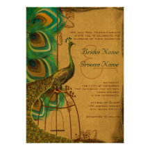 Musical Peacock Bird Cage Feather Wedidng Invites