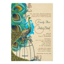 Musical Peacock Bird Cage Feather Wedidng Invites