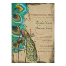 Musical Peacock Bird Cage Feather Wedidng Invites
