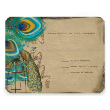 Musical Peacock Bird Cage Feather Wedidng RSVP Invitations