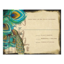 Musical Peacock Bird Cage Feather Wedidng RSVP Custom Invitations