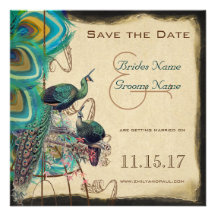 Musical Peacock Bird Cage Love Birds Save the Date Custom Invitations