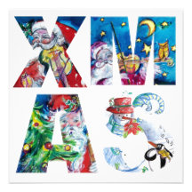 MUSICAL SANTA  AND SNOWMAN  XMAS NIGHT PARTY PERSONALIZED ANNOUNCEMENTS