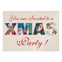 MUSICAL SANTA  AND SNOWMAN  XMAS NIGHT PARTY PERSONALIZED INVITE