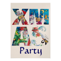MUSICAL SANTA & SNOWMAN XMAS NIGHT PARTY champagne Personalized Invitation