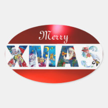 MUSICAL SANTA  XMAS PARTY / PENGUIN'S SERENADE OVAL STICKERS