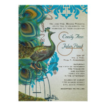 Musical Silver Peacock Bird Cage Feather Invites