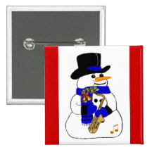 Musical Snowman Pinback Button