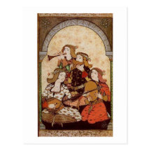 Musicians, medieval music postcard