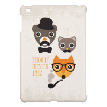 Mustache hipster fox cat and bear illustration coques mini ipad