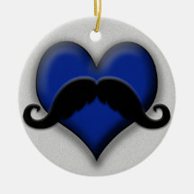 Mustache on Blue Heart, Very Retro! Christmas Tree Ornament