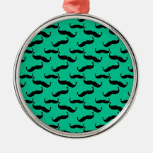 Mustache Pattern on Green Background Christmas Ornament