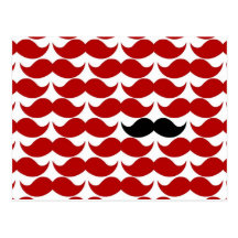 Mustache Red Retro Funky Pattern Postcard