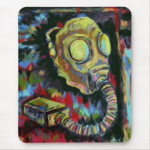 Mustard Yellow, Gas Mask Art Products Mouse Pads