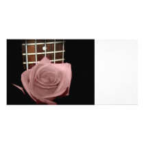 Muted dark pink rose with five string bass fboard custom photo card