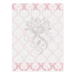 muted pink and white cream damask pattern postcard