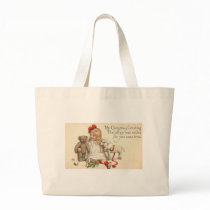 MY Christmas Greeting Child with Teddy Bear Canvas Bag