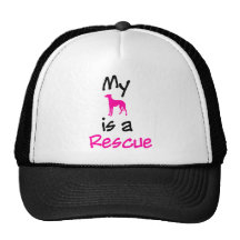 My Dog is  a Rescue in black and pink Trucker Hats
