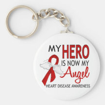 My Hero Is My Angel Heart Disease Keychain