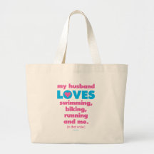 My Husband Loves Triathlons (Text Only) Tote Bags