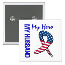 My Husband My Hero Patriotic Grunge Ribbon Pinback Button