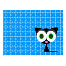 My Lucky Black Cat Blue Patterned Postcard