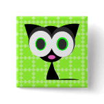 My Lucky Black Cat Green Patterned Button
