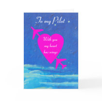 My Pilot Valentine-pink heart in sky Cards