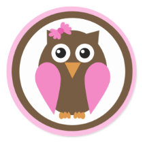 My Pink Owl Bow Sticker Round